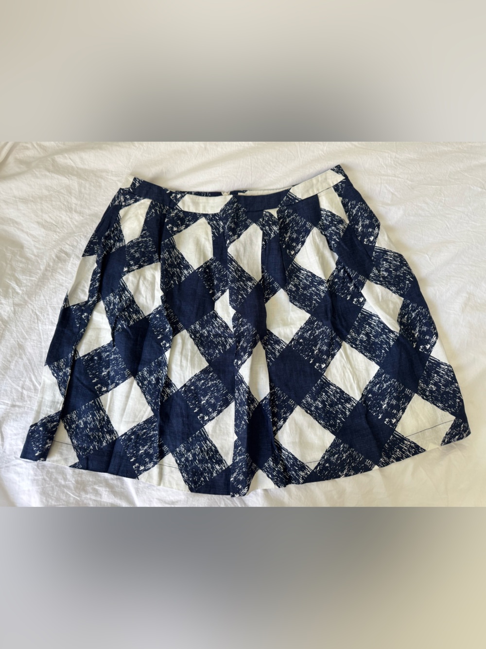 Boden Navy Geometric Abstract Plaid Linen Midi Skirt Size 8 Long NWT